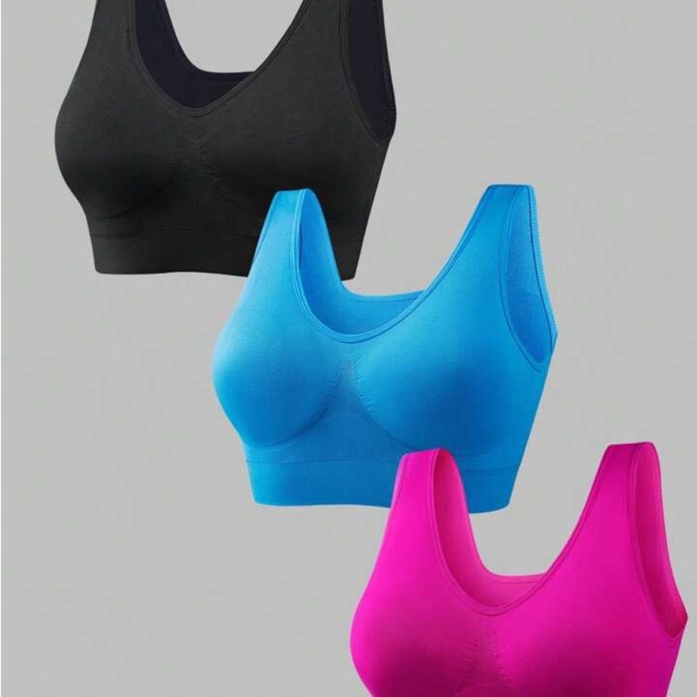 Set of 3 Native Intimates Black, Blue and Pink Seamless Bras